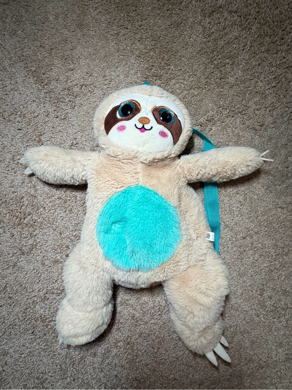 Plush Sloth Backpack with Teal Belly - Kids Toys